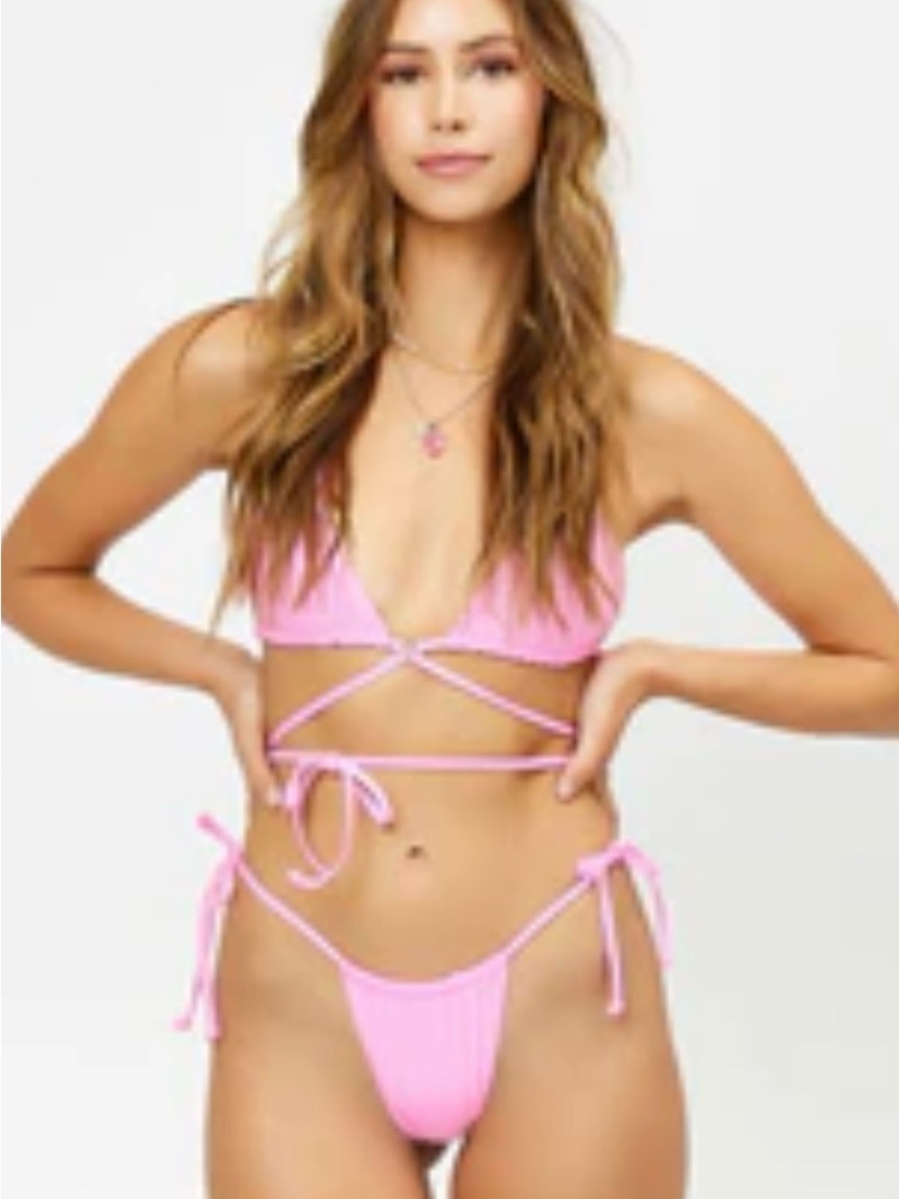 Frankie's Bikinis Pink String Triangle Bikini - Never Worn - Picture 3 of 4